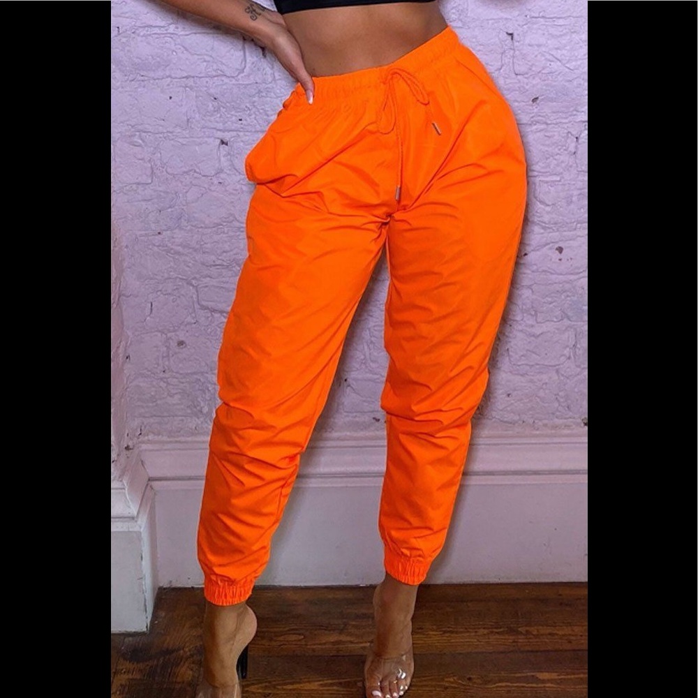 Neon Orange Shellsuit Elasticated Cuffed Joggers